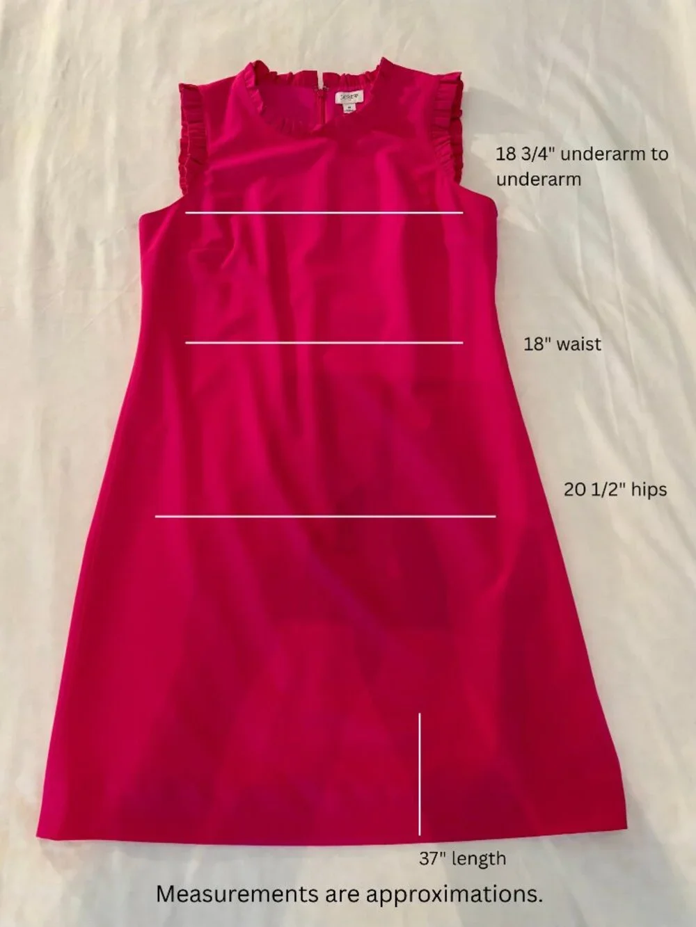 J. Crew Fuchsia Pink Ruffle Trim Sleeveless A-Line Dress Classic Career Sz 8